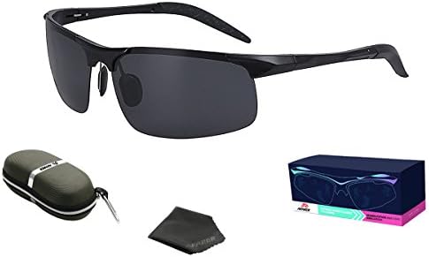 AFARER Polarized Sunglasses Sports Susnglasses for Mens Driving Running Biking Cycling Fishing Golf with Metal Frame Black Grey