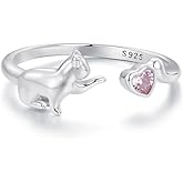 VOROCO Sterling Silver Adjustable Open Ring Trendy Elegant Unique Open Ring Cat paw print Sunflower Koi Fish Ring for Women Jewelry Gift