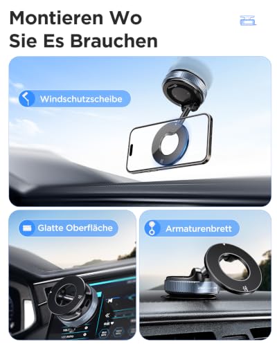 MSXTTLY Military Mobile Phone Holder Car Magnet for MagSafe Car Mount Magnetic [36 kg Suction Cup Vacuum 360° Rotatable 24XN55 Magnets] Holder Car for iPhone 17 Pro MAX 17-12 All Mobile Phones Vmag-S1