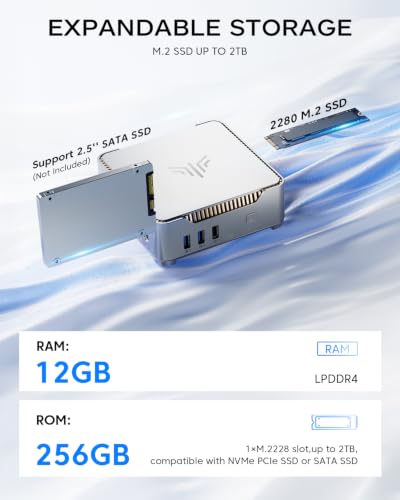 NiPoGi GK3 Plus Mini PC, Ïntel N5030(up to 3.10GHz, 4C/4T), 12GB LPDDR4 256GB M.2 SSD Mini Desktop Computer W-11 Pro for School/Home/Office, 2X HDMI, VGA, Triple 4K Screen, Dual WiFi.