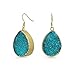 Bling Jewelry Gold Plated Blue Dyed Druzy Agate Teardrop Dangle Earrings