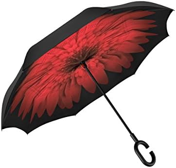 Inverted Umbrella Double Layer Windproof Reverse Folding Umbrella for Car and Outdoor,Waterproof UV Protection Big Straight Umbrella,C-Shape Handle,No Drip Umbrella,GIfts for Women,Men（Red Daisy）