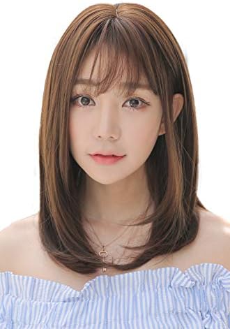 FESHFEN Wig, Medium Semi – long Full Wig, Wig, Long, Ladies Wig, Straight, Natural, Medical Use, Harajuku, Small Face includes Net, Heat Resistant.