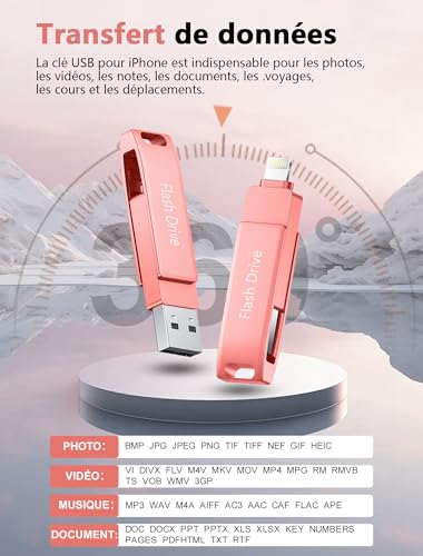 Lncnnk 512GB USB 3.0 Flash Drive MFi Certified, USB Flash Drive Lightning Photo Stick Memory Extension External Storage Drive USB C Flash Drive Backup for iPhone/iPad/Android/Mac/PC, Pink