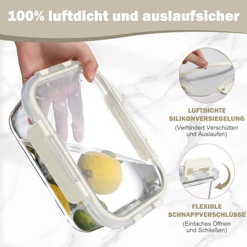 Glasbehälter mit Deckel, 10 Teile Stapelbar & Luftdicht Meal Prep Boxen Glas für Spülmaschine, Mikrowelle & Gefrierschrank, Auslaufsicher, BPA-Frei, Weiß