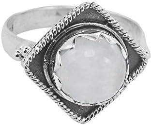 Oxidised Silver Ring Natural Moonstone Sterling Silver Ring Rainbow Moon stone Gemstone Ring 925 Silver Ring Size US 5 6 7 8 9 10 (9)