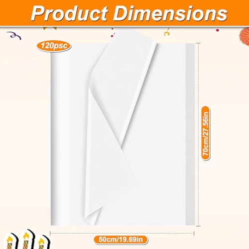 120 Fogli di Carta Velina Bianco, 50 x 70cm Carta Velina per Imballaggio,per Sacchetti Regalo,Per Cartamodelli, Matrimonio, Compleanno, Natale, Fai Da Te, Decorazione
