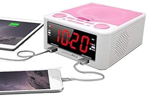 HANNLOMAX HX-300CD Top Loading CD Player, PLL FM Radio, Digital Clock, 1.2" Red LED Display, Dual Alarms, Dual USB Ports for 