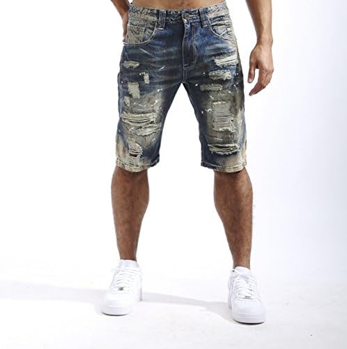 URBANMANIA Hipster Hip Hop Men's Medium Tint Rip Off Denim Jean Short (38, Medium Blue Tint)