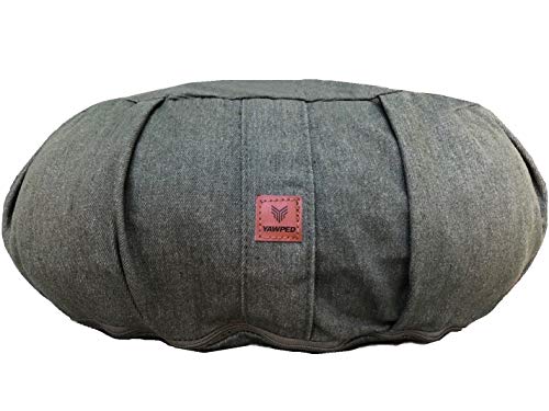 Yawped Yoga Meditation Cushion – Memory Foam Yoga Pillows for Comfort to Relieve Back Pressure with Denim Green Zipper Cover, Large Crescent