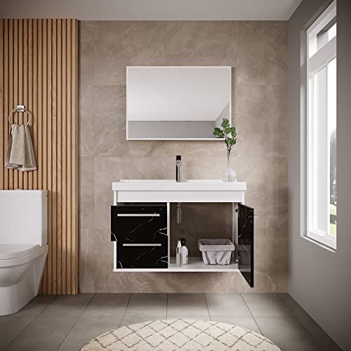 RIVERZZA Kit Gabinete Banheiro em MDF e Cuba + Espelheira - Potenza 63cm (PRETO)