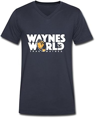 ATHLETE ORIGINALS Men's V-Neck T-Shirt by Trae Waynes World by Trae Waynes in White & Yellow (Digital Print) XXL Navy