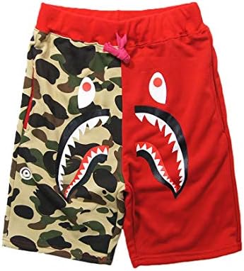 Mens Shark Pattern Camouflage Cotton Stitching Shorts