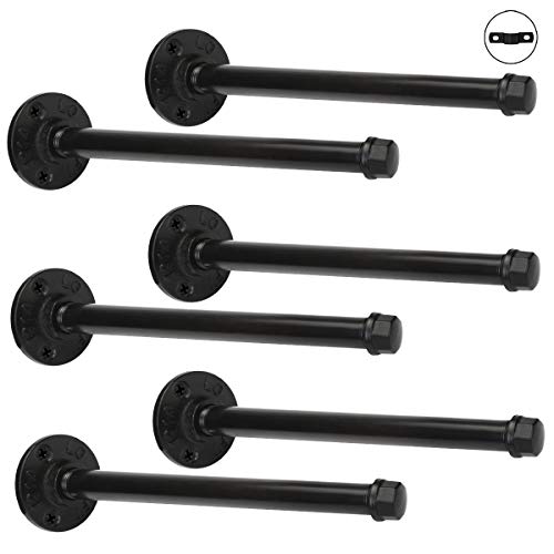 Buy Industrial Black Iron Pipe Shelf Brackets Equason 9.5 Inch Set Of 6