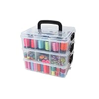 Bins & Things Stackable Storage Containers with 18 Adjustable Compartments (9.75W x 7.75D 8.3H Inch) | 3-Tier Stackable Storage Bins for Arts and Crafts, Jewelry Making, Beads Organizer, Sewing Access
