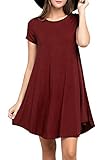 VIISHOW Women's Basic Short Sleeve Casual Loose T-Shirt Dress Wine red XL