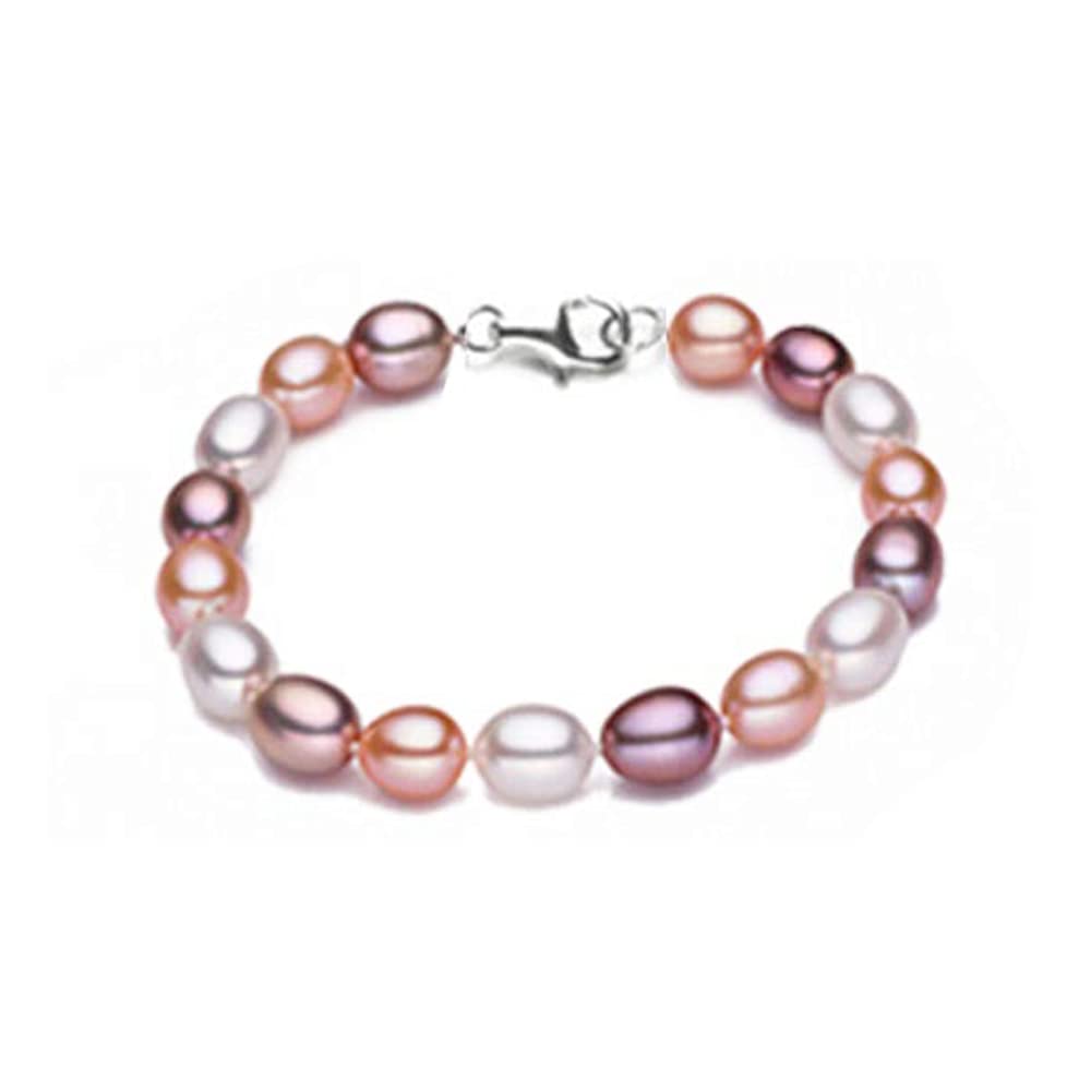 Treasure Bay FAB Elegant 7-8mm Rice Shape Freshwater Pearl Bracelet for Women (MULTICOLOUR)