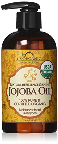US Organic Jojoba Oil, USDA Certified Organic,100% Pure & Natural, Cold Pressed Virgin, Unrefined, Haxane Free, 8 Ounce in Amber Plastic Bottle with Pump for Easy Application