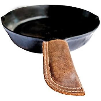 Rustic Leather Hot Handle/Panhandle Potholder, Double Layered/Double Stitched, Slides On/Off Easily Onto Metal Grips, Use for Lodge Cookware, Skillet, Griddle, Pot, Grill, Fry Handmade by Hide & Drink