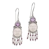 NOVICA Multi-Gem Garnet Cultured Freshwater Pearl Sterling Silver Bone Chandelier Earrings 'Dreams'