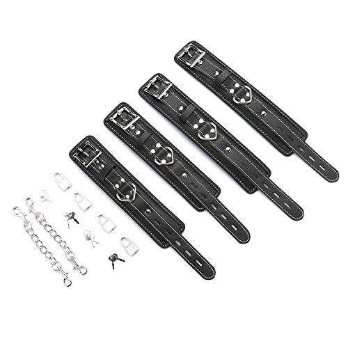 exreizst Soft Leather Cuffs Set Adjustable Straps Kit for Hand-Wrist-Ankle, Black (Black)