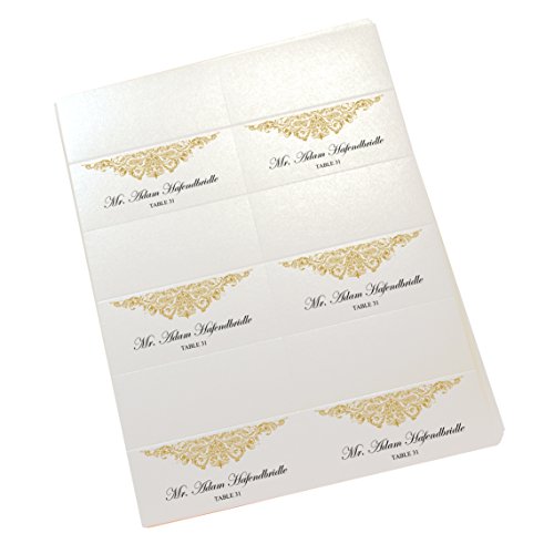 Documents and Designs Paisley Easy Print Place Cards (Select Color/Quantity), Champagne, Gold, Set of 75 (13 Sheets)