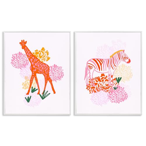 Stupell Industries Safari Elephant and Zebra 2 Piece White Framed Giclee Art Se…