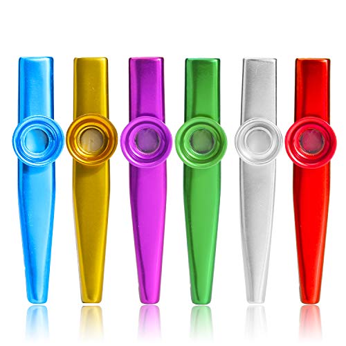 HIFOT 12pcs Metal Kazoo Musical Instruments Kazoos Multipack for Adults Kids with 20pcs Kazoo Flute Diaphragms for Guitar, Ukulele, Violin, Piano Keyboard - 6 Colors