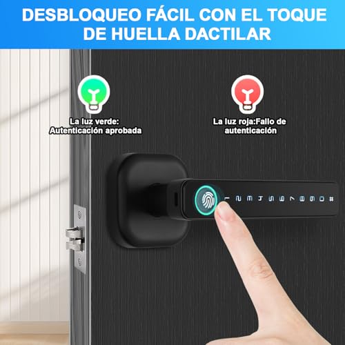 LOKOOY Cerradura Inteligente,Cerradura Electrónica 5 en 1,TUYA App Bluetooth,Huella Digital,Contraseña,Llave física,Tarjeta IC,Protección con Contraseña,Cerradura de Seguridad Fácil de Instalar(Negro)