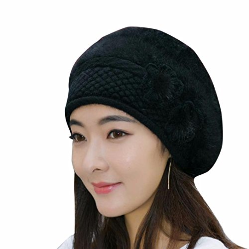 TOTOD Womens Fashion Flower Knit Crochet Beanie Hat Winter Warm Cap Beret