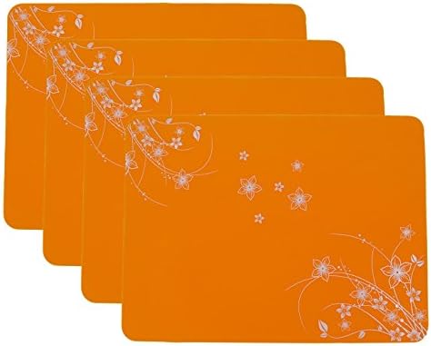 15.7"x11.8" New Silicone Decorative pattern Placemats, Flexible Non-Slip Silicone, Set of 4 (Orange)
