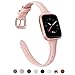 TOYOUTHS Leather Strap Compatible with Fitbit Versa Bands Women Men Slim Genuine Leather Wristbands Replacement for Versa Lite Edition Accessorie (Blush Pink + Rose Gold Buckle)