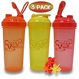 Protein Shaker Bottle Set 3 Pack, 25oz Bottles, Red/Orange/Yellow and Blender Mixer Ball, Leak Proof BPA Free Dishwasher Safe Sports and Travel Water Container Fits Most Cup Holders