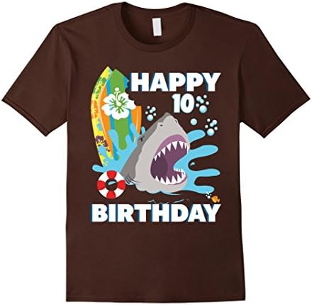 Mens Shark Birthday Shirt For Boys 10 Shark Party T-Shirt 3XL Brown