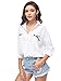 Romwe Women's Long Sleeve Casual Blouse Letter Print Collar Button up Shirt
