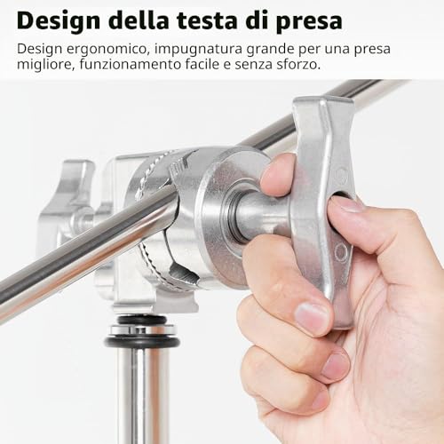 AMBITFUL Heavy Duty Stainless Steel C Mount with Arm Arm - Max Height 320cm/10.5ft Photography Light Stand with 128cm/4.2ft Holding Arm + 2 Grip Head (AMBITFUL C-STAND KIT)
