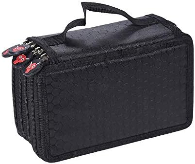 Stylish and Practical 72 Slots Pencil Case Handy Multi-Layer Large Zipper Pen Bag with Handle Strap for Watercolor Pencil Retro Style Design (Color : Black)