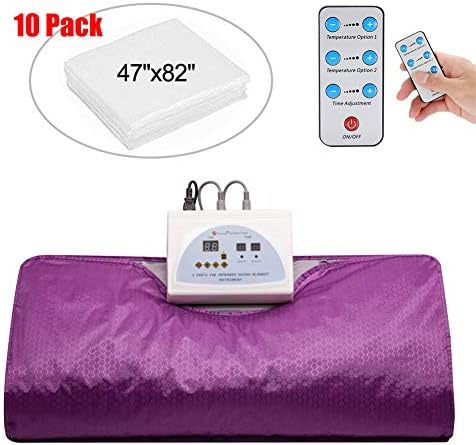 NAIZEA Portable Heat Sauna Blanket with 10 Packs Bath Bag, 110V Far-Infrared Sauna Blanket Waterproof Detoxification Blanket for Body Shape Slimming Fitness, US Warehouse Delivery (Purple)