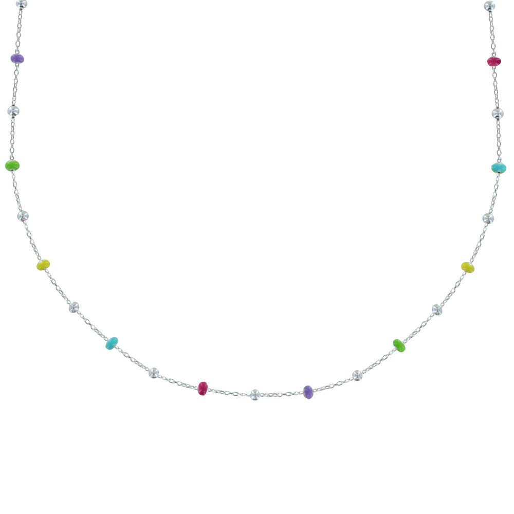LES POULETTES BIJOUX - Sterling Silver 925 Necklace Rainbow Enamel Beads and 925 Silver Beads