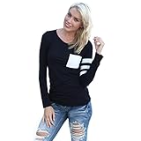 YANG-YI Clearance Womens Long Sleeve Round Neck Splice Shirt Blouse Tops T-Shirt