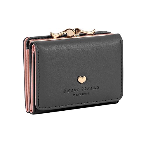 The Orient Bee Women's Mini Leather Wallet Kiss Lock Closure (One Size, black)