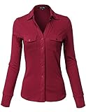 Luna Flower Women's Side Rib Panel Slim Fit Cotton Plain Button Down Shirts