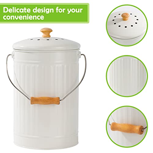 TreaHome Compost Bin, 1.7 Gallon Kitchen Compost Bin, Indoor Countertop Compost Bin, White