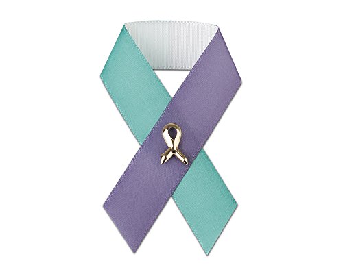 Satin Teal & Purple Ribbon Pin (Retail)