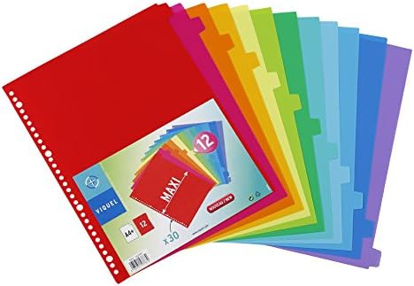 Viquel A4 Maxi Polypropylene Dividers (Pack of 12, Multi-colored, 12 positions