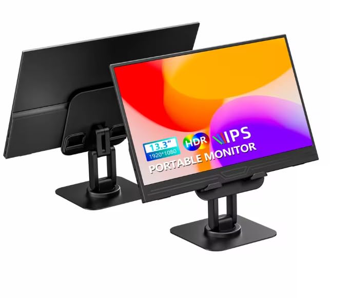 Veout 13.3 Zoll Portable Monitor, 1200P 2K IPS Tragebar Gaming Bildschirm für Laptop/PC/Mac/PS5/Xbox mit USB-C & HDMI, Ultradünn Display mit Halterung