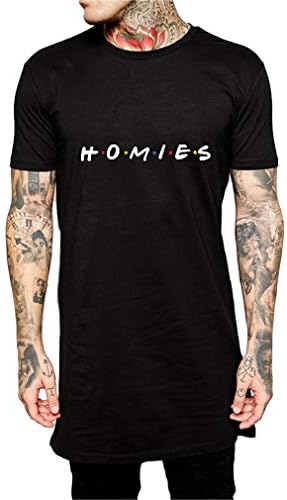 YANWENFANG Friends Homies Printing Men T Shirt Graphics Longline Hip hop Basic Solid Color Tee