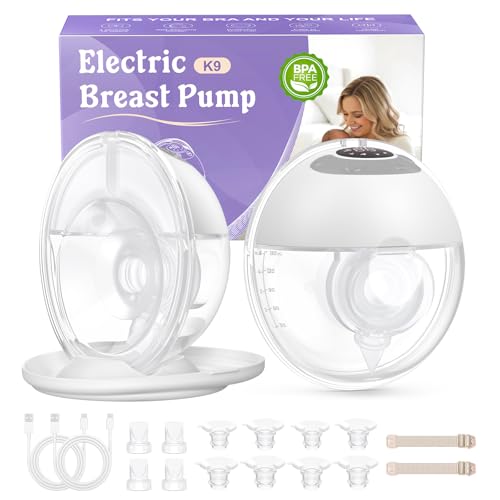 Haokoo K9 Cordless Electric Breast Pump, Handsfree, Portable, Silent and Leak-Proof, 4 Modes 12 Levels, Powerful Suction, Anti-Dust Cap, Nipples 0.669/0.748/0.827/0.945/27mm (2 Units)