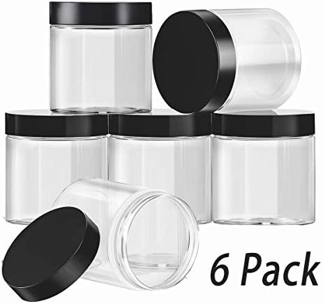 WUKUR Plastic jam jars,Plastic Jam Jars with Black Lids,Clear Jam Jars with Black Lids,8oz,200ml Plastic Jam Jar Set-Perfect for Jam,Snack,Candy,Pickles,Biscuits and More.(6 Pack)