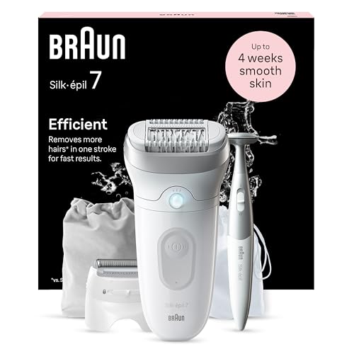 Braun Silk-épil 7 Depiladora Eléctrica Mujer con Cabezal de Rasurado Y Recortadora para La Zona del Bikini, Depila, Rasura Y Recorta, Resistente al Agua, Piel Suave Duradera, 7-241, Blanca/Plateada